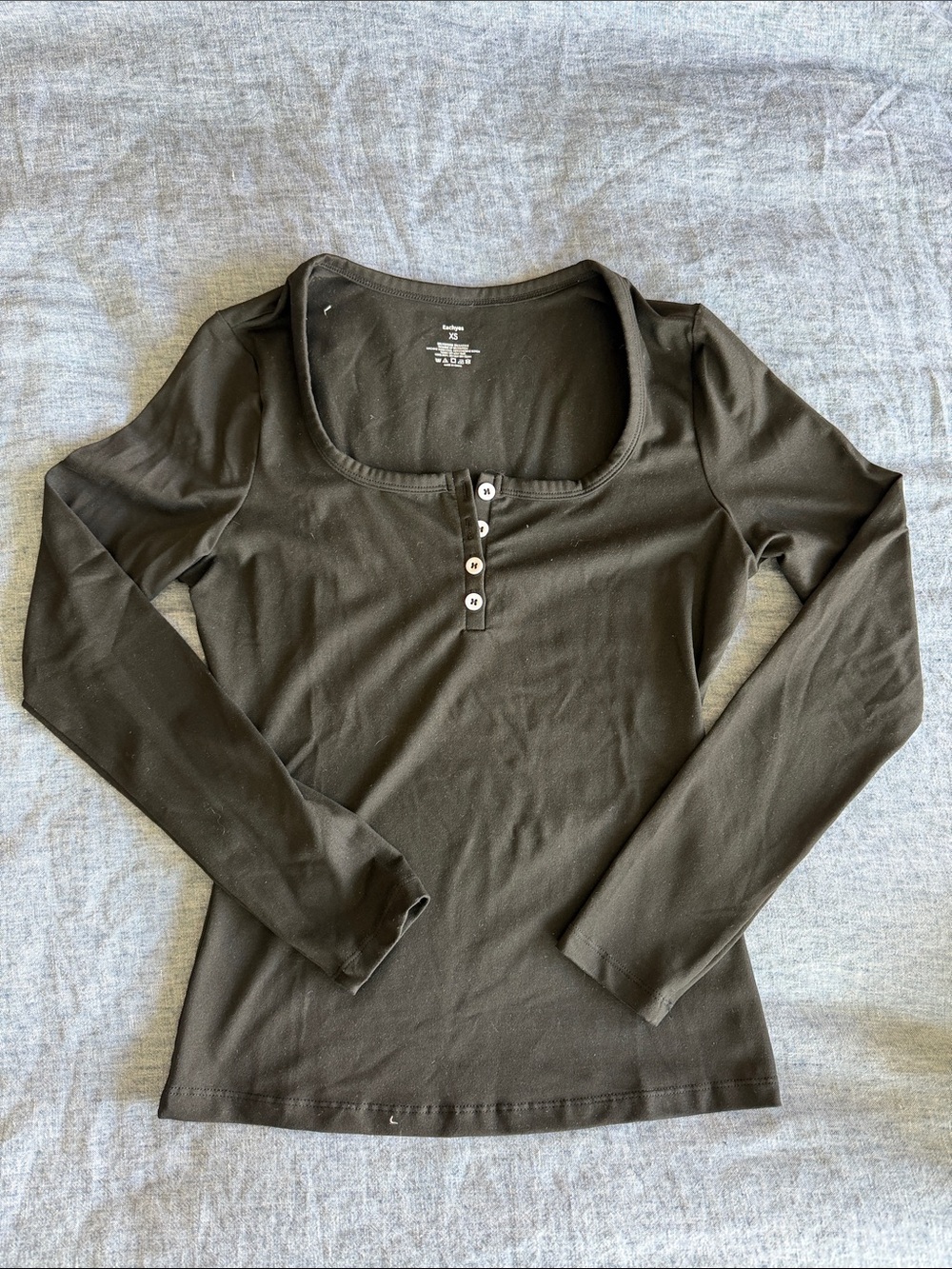 Ada Black Scoop Henley Long Sleeve Top